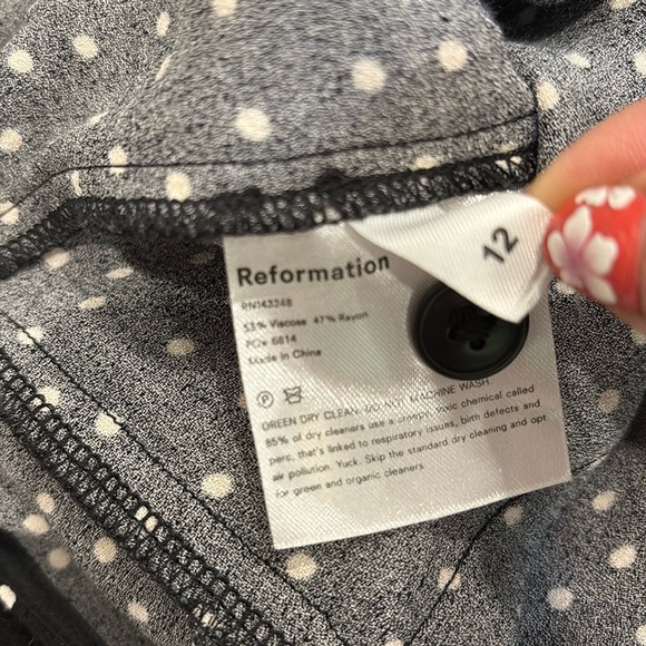 Reformation France Polka Dot Wide Leg Jumpsuit Size 12 Deep V-Neck Button Front - Picture 3 of 16